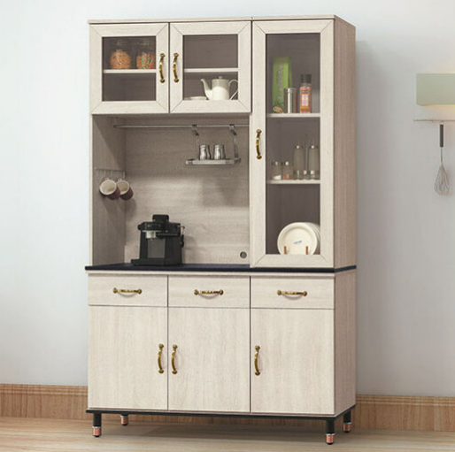 E377-5 鋼刷白4尺餐櫃岩板 全組