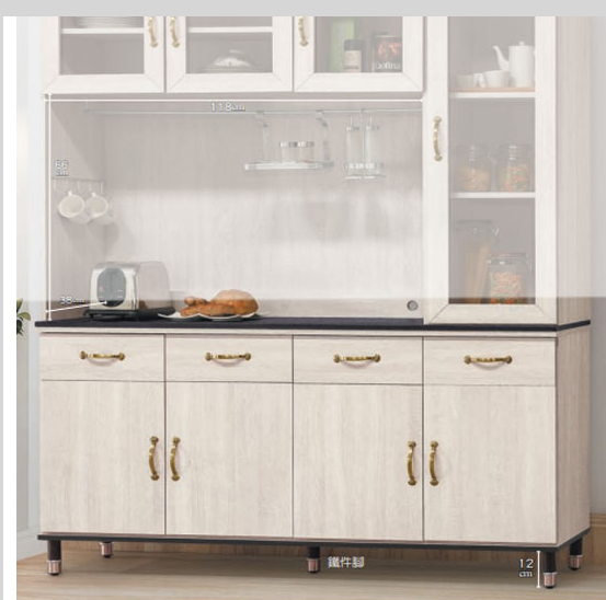 E377-2 鋼刷白5.3尺岩板餐櫃下座