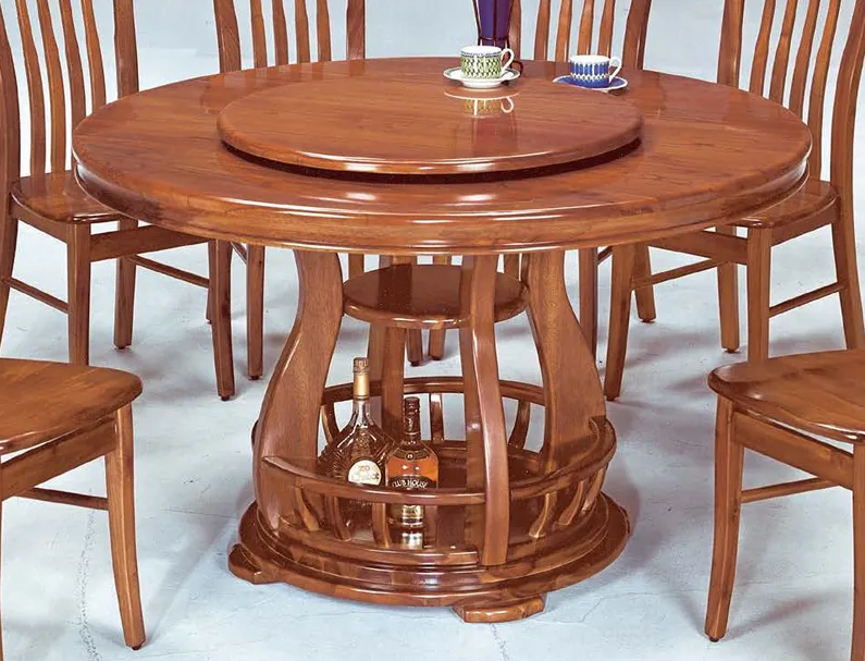 E384-3 柚木4.38尺實木餐桌 含轉皿