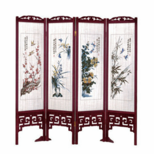 E458-1 彩色四君子圖屏風 617紅木 雙面精密印刷