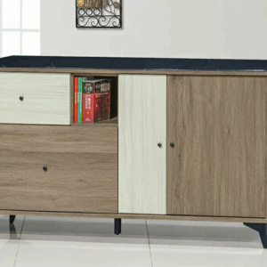 F227-2 路易士灰橡色5尺多功能收納櫃 黑白根石面