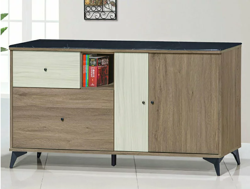 F227-2 路易士灰橡色5尺多功能收納櫃 黑白根石面