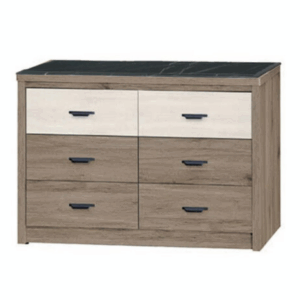 F232-3 灰橡六斗櫃黑白根石面