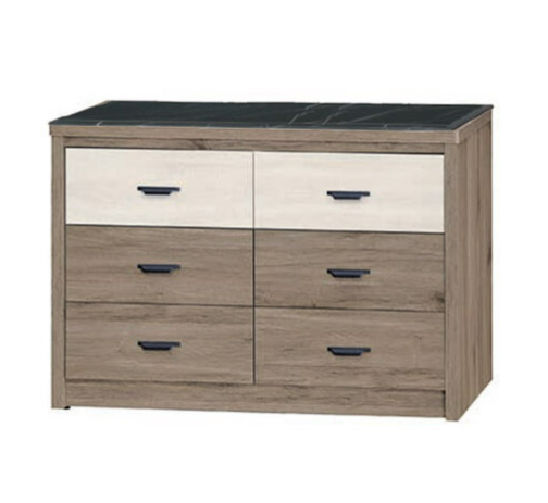 F232-3 灰橡六斗櫃黑白根石面