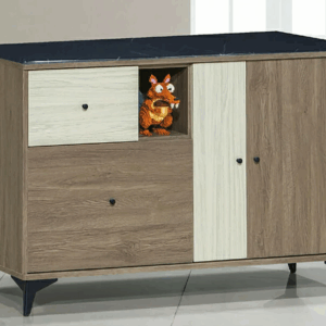 F227-6 路易士灰橡色4尺多功能收納櫃 黑白根石面 *1活動隔板