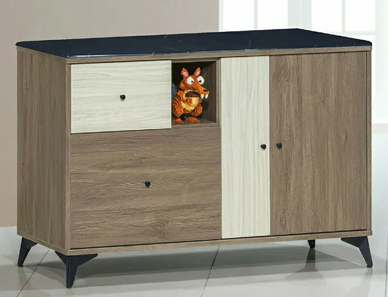 F227-6 路易士灰橡色4尺多功能收納櫃 黑白根石面 *1活動隔板