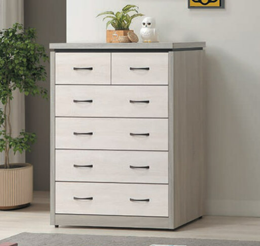 F231-6 淺灰+白梧桐五斗櫃