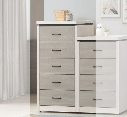 F228-7 淺灰+白梧桐小五斗櫃