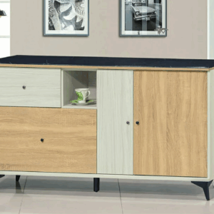 F227-13 路易士白雪松色5尺多功能收納櫃 黑白根石面 *1隔板