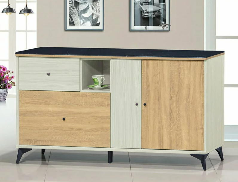 F227-13 路易士白雪松色5尺多功能收納櫃 黑白根石面 *1隔板