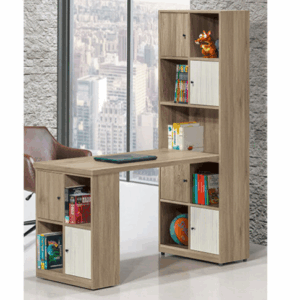 F243-4 路易士灰橡色多功能書櫃+書桌 全組 3件 可伸縮127.5~151.5公分