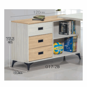 F227-19-路易士白雪松色側邊櫃-黑白根石面-1活動隔板