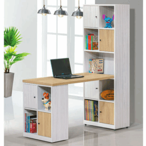 F245-3 路易士白雪衫色多功能書櫃+書桌 全組 3件 可伸縮127.5~151.5公分