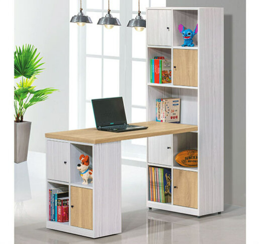 F245-3 路易士白雪衫色多功能書櫃+書桌 全組 3件 可伸縮127.5~151.5公分