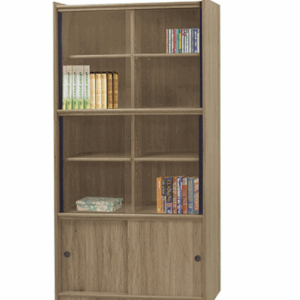 F251-3 灰橡色3*6尺玻璃門書櫃