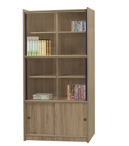 F251-3 灰橡色3*6尺玻璃門書櫃