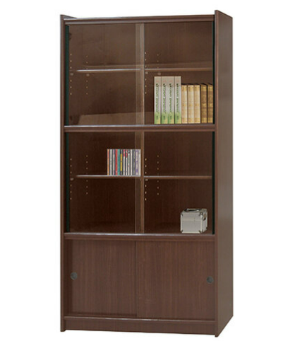 F251-4 胡桃色3*6尺玻璃門書櫃