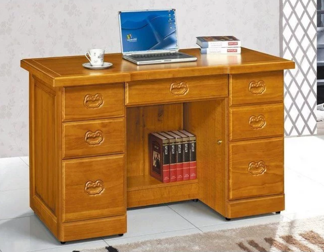 F262-1 雄獅4.5尺全實木辦公桌 含5MM強化玻璃