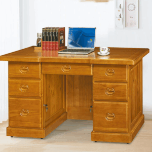 F262-2 雄獅樟木色5尺全實木書桌 含5mm強化玻璃