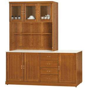 F285-2 樟木色6尺收納櫃 全組/上+下 白沙石面