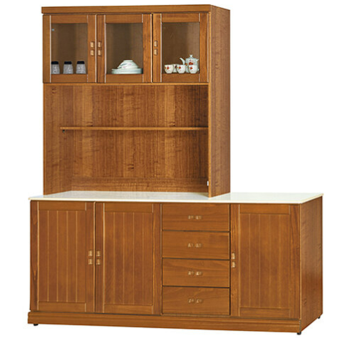 F285-2 樟木色6尺收納櫃 全組/上+下 白沙石面