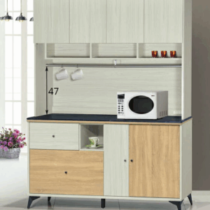 F292-2 路易士白雪松5尺餐櫃 上+下 全組 黑白根石面