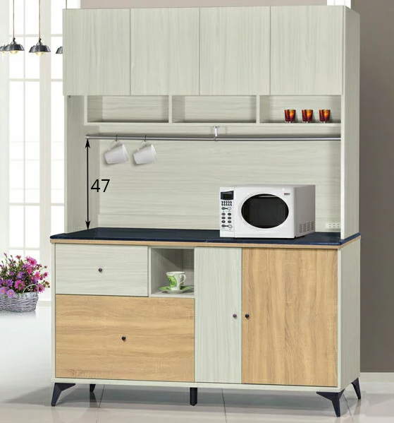 F292-2 路易士白雪松5尺餐櫃 上+下 全組 黑白根石面