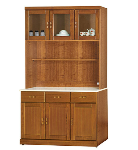 F285-3 樟木色4尺收納櫃 全組/上+下 12MM白岩板