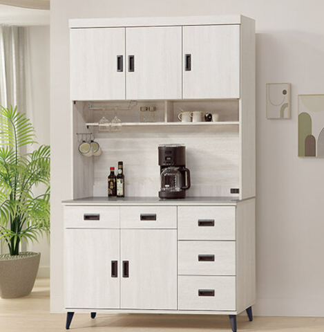 F291-3 朵拉鋼刷白4尺餐櫃 整組 上+下