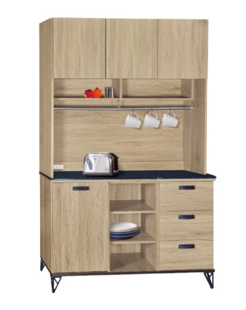 F294-3 新橡木4尺收納櫃 黑白根石面 全組上+下