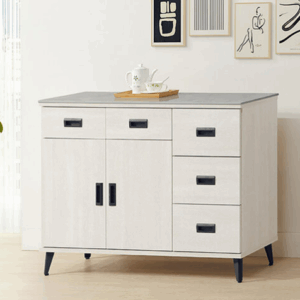 F291-4 朵拉鋼刷白4尺餐櫃 下座 岩板12mm