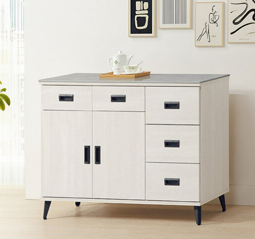 F291-4 朵拉鋼刷白4尺餐櫃 下座 岩板12mm