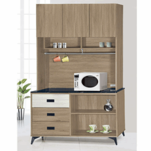 F293-8 路易士灰橡色4尺餐櫃 全組 上+下 12MM白岩板