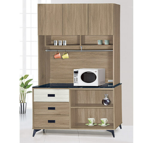 F293-8 路易士灰橡色4尺餐櫃 全組 上+下 12MM白岩板