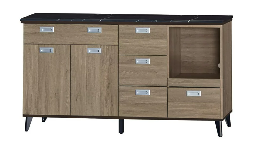 F294-5 灰橡5尺拉盤收納櫃 下座/黑白根石面