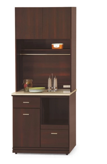 F300-2 胡桃色2.7尺拉盤收納櫃 全組上+下 白沙石面