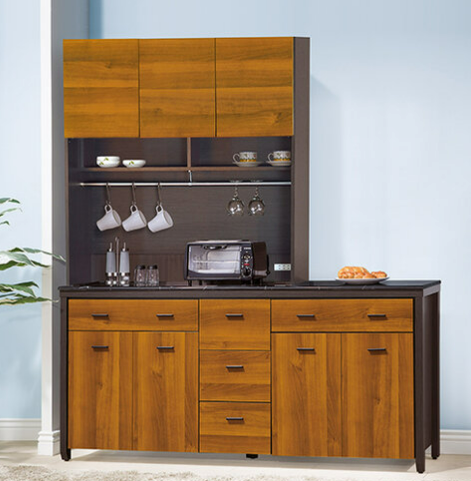 F302-1 黃金雙色6尺收納櫃 全組 上+下 黑白根石面