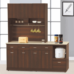 F300-3 胡桃色6尺拉盤收納櫃 全組上+下 12MM白岩板