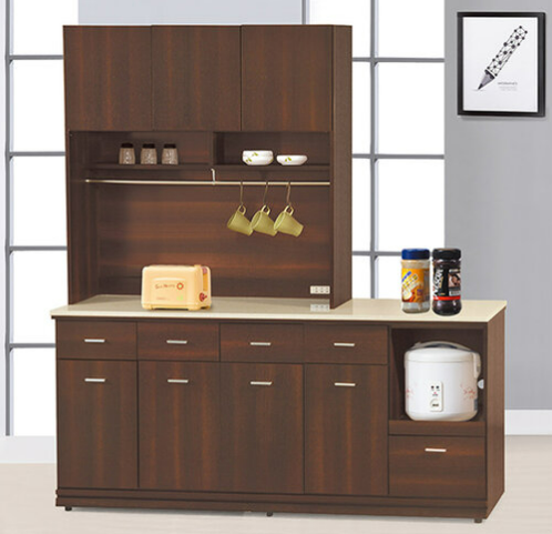 F300-3 胡桃色6尺拉盤收納櫃 全組上+下 12MM白岩板