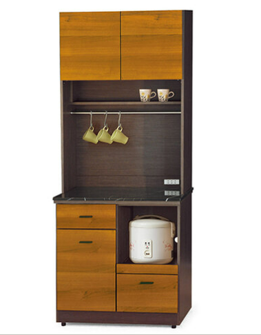 F304-1 黃金柚木色3尺拉盤收納櫃 全組/黑白根石面