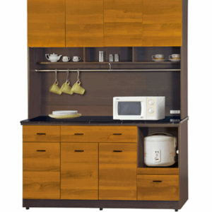 F305-1 黃金柚木色5尺收納櫃 全組 上+下/黑白根石面