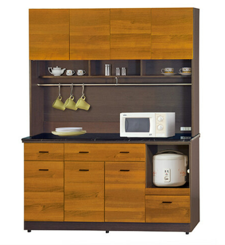 F305-1 黃金柚木色5尺收納櫃 全組 上+下/黑白根石面