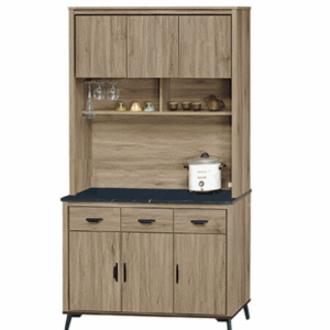 F309-1 灰橡4尺收納櫃 上+下 全組 12MM白岩板