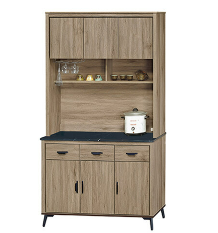 F309-1 灰橡4尺收納櫃 上+下 全組 12MM白岩板