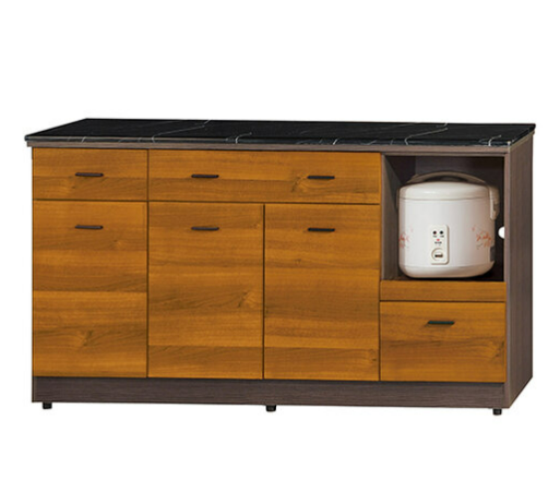 F304-2 黃金柚木色5尺拉盤收納櫃 下座 黑白根石面