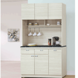 F299-5 和風雪松4尺收納櫃 全組 上+蝦 12MM白岩板