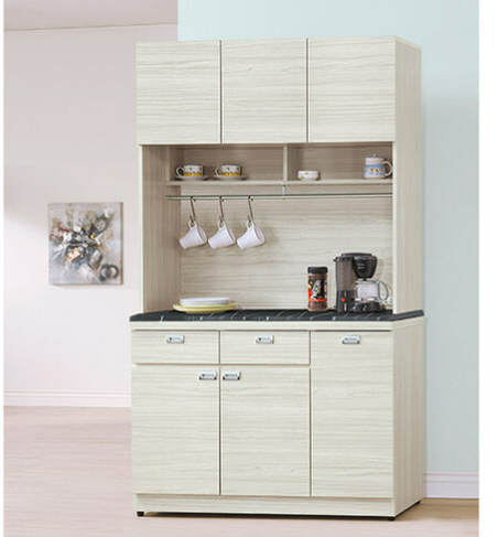 F299-5 和風雪松4尺收納櫃 全組 上+蝦 12MM白岩板