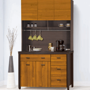 F303-4黃金雙色4尺收納櫃 上+下 黑白根石面