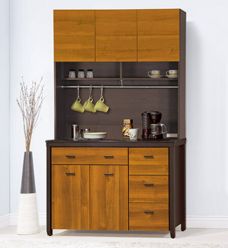 F303-4黃金雙色4尺收納櫃 上+下 黑白根石面