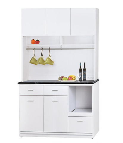 F307-3 條紋白4尺拉盤收納櫃 全組/上+下/黑白根石面